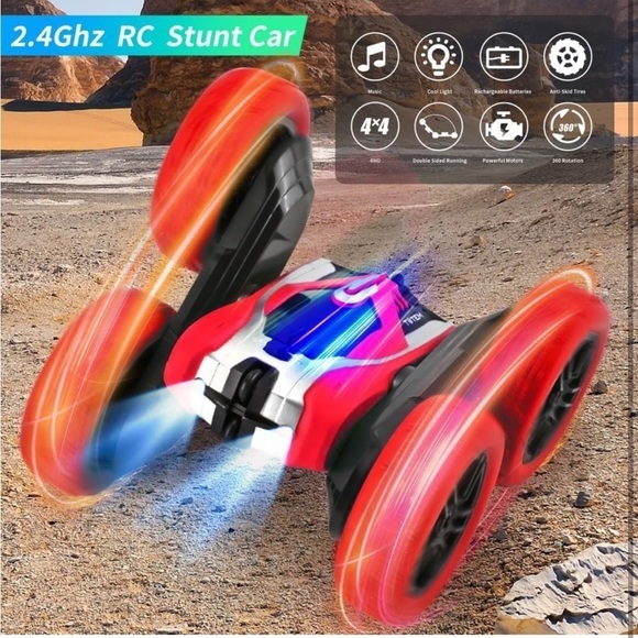 Brand New Remote Control Stunt Car Double-Sided 4 Wheel Drive Music Lights Red - Picture 15 of 16